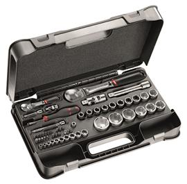 "Ključevi nasadni sa prihvatom na 1/2""  i 1/4""  sa ručicama reverzibilnim, nastavcima, produžecima i bitovima u plastičnoj kutiji 56/1 607  EB USAG"